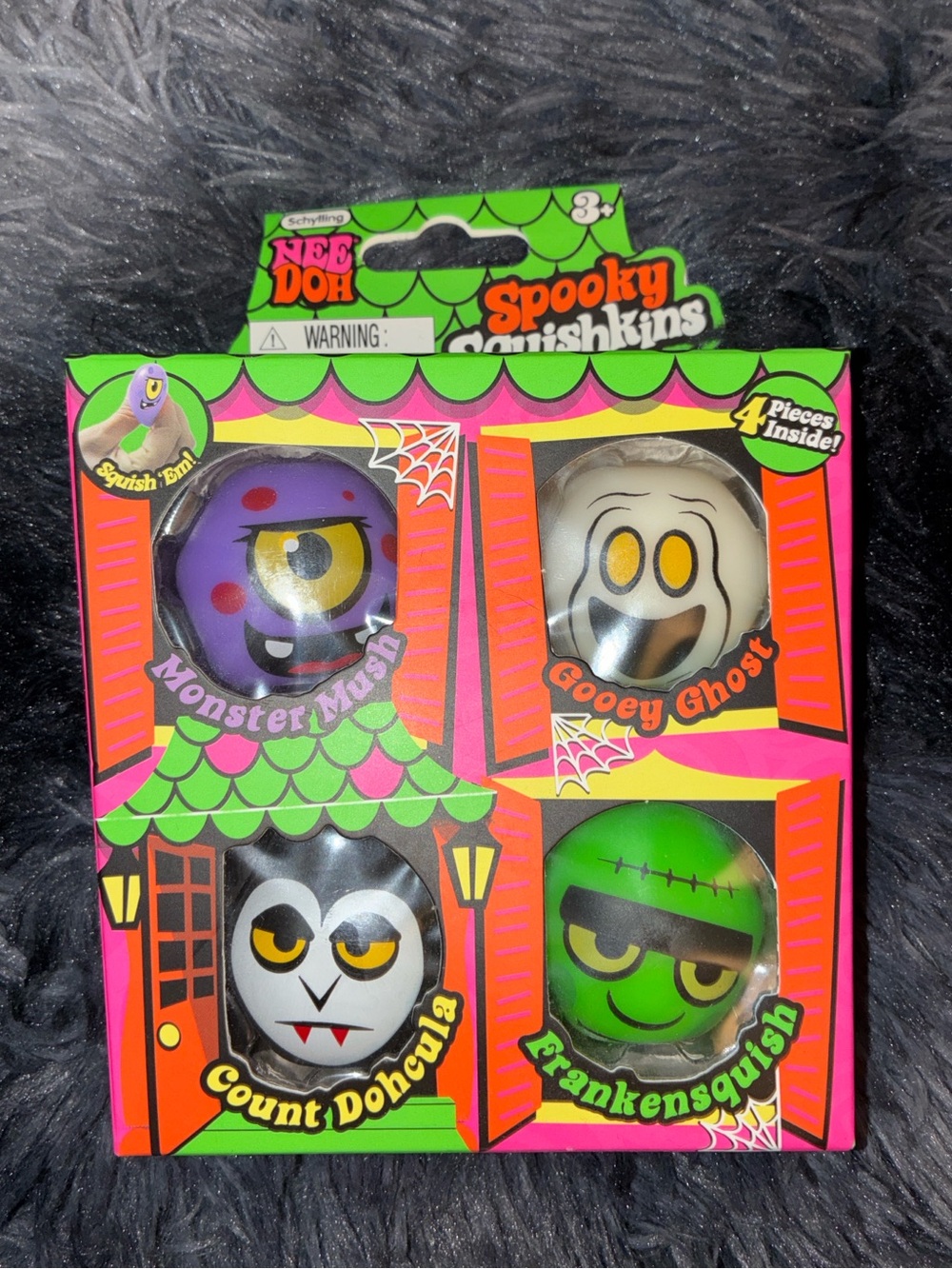 Spooky Squishkins Kids squishy mini Needoh balls 4 piece set HTF Halloween NEW
